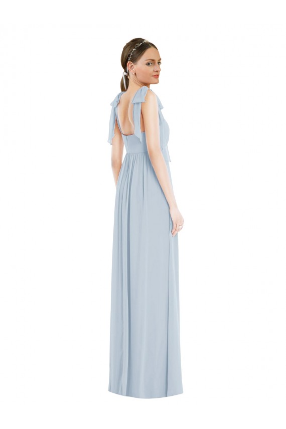 Soft Chiffon Low Back Long Spaghetti Straps Sea Glass A-Line Semi Formal Evening Dress / Bridesmaid Dress Plymouth