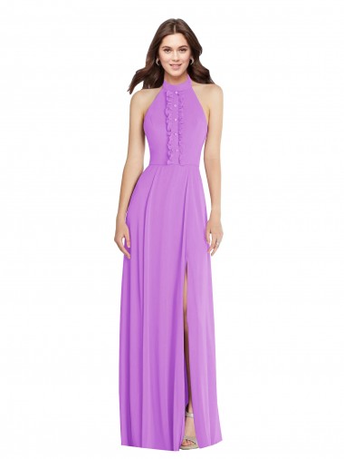 Soft Chiffon Backless Long Halter Neck A-Line Formal Evening Gown / Bridesmaid Dress Plymouth