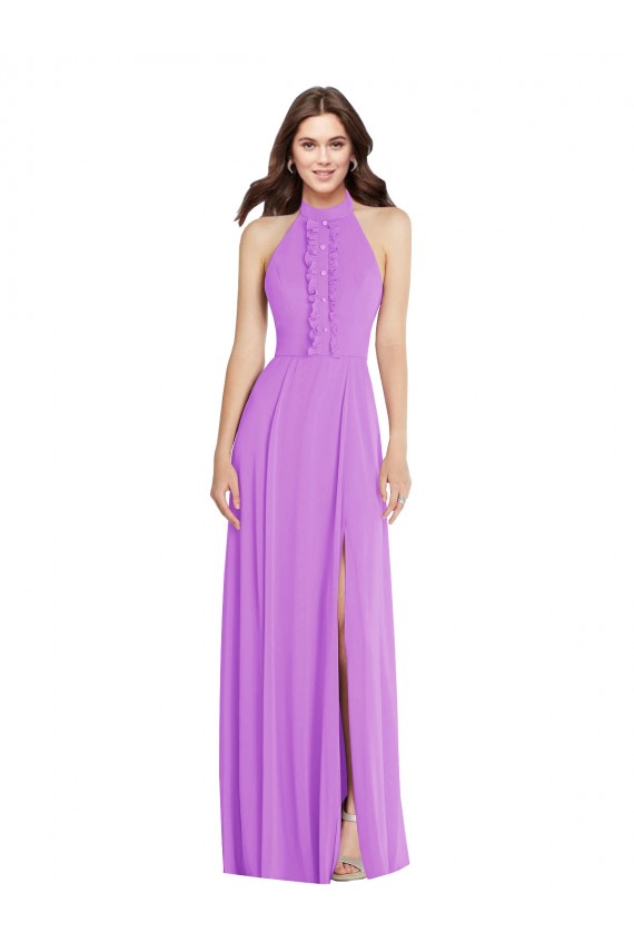 Soft Chiffon Backless Long Halter Neck A-Line Formal Evening Gown / Bridesmaid Dress Plymouth