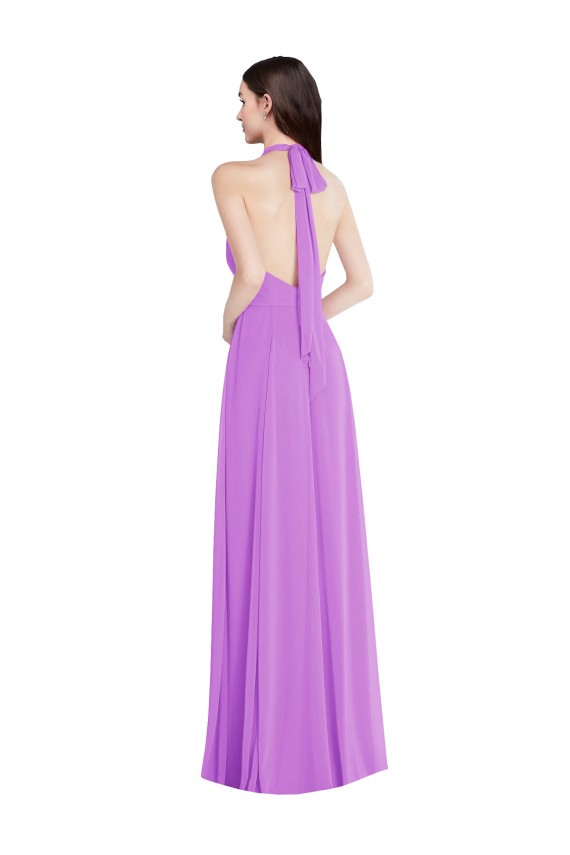 Soft Chiffon Backless Long Halter Neck A-Line Formal Evening Gown / Bridesmaid Dress Plymouth