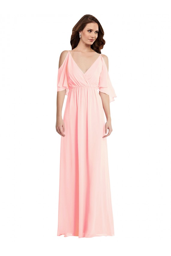 Soft Chiffon V-Back Long V-Neck Pink A-Line Semi Formal Evening Dress / Bridesmaid Dress Plymouth