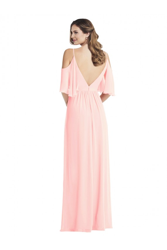 Soft Chiffon V-Back Long V-Neck Pink A-Line Semi Formal Evening Dress / Bridesmaid Dress Plymouth