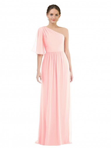 Soft Chiffon Long One Shoulder Pink A-Line Semi Formal Evening Dress / Bridesmaid Dress Plymouth