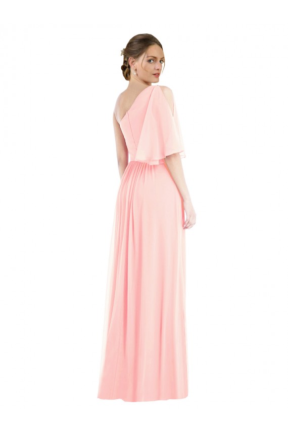 Soft Chiffon Long One Shoulder Pink A-Line Semi Formal Evening Dress / Bridesmaid Dress Plymouth