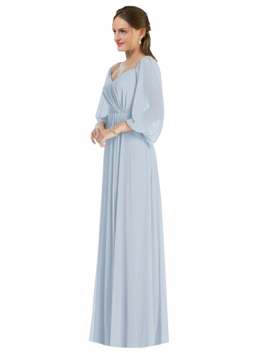 Soft Chiffon Long Off the Shoulder Sea Glass A-Line Formal Evening Gown / Bridesmaid Dress Plymouth