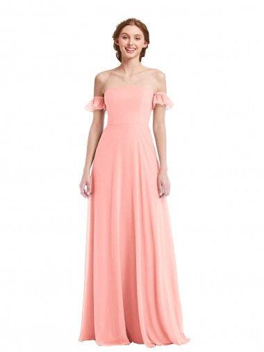 Soft Chiffon Long Off the Shoulder Salmon A-Line Semi Formal Evening Dress / Bridesmaid Dress Plymouth