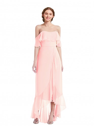 Soft Chiffon Long Off the Shoulder A-Line High Low Bridesmaid Dress Plymouth