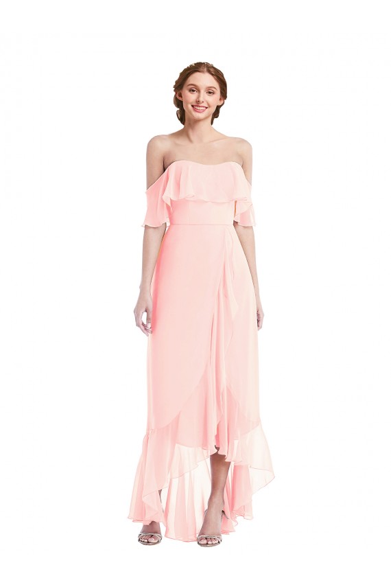 Soft Chiffon Long Off the Shoulder A-Line High Low Bridesmaid Dress Plymouth