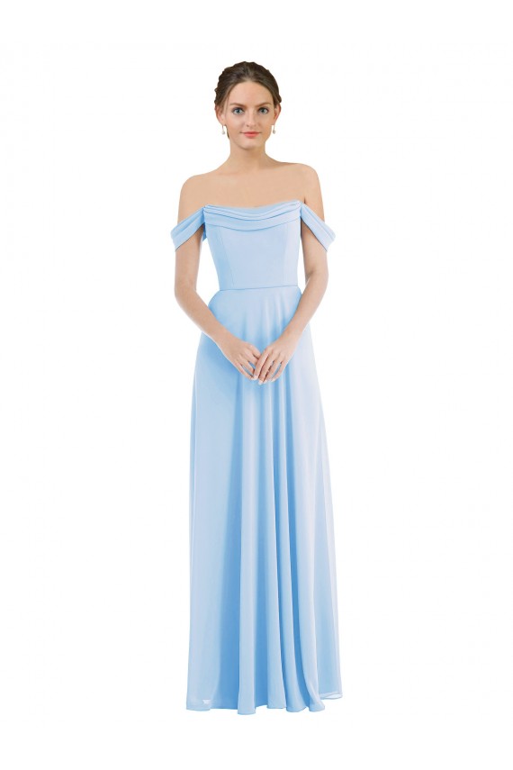 Soft Chiffon Long Off the Shoulder Light Sky Blue A-Line Formal Evening Gown / Bridesmaid Dress Plymouth