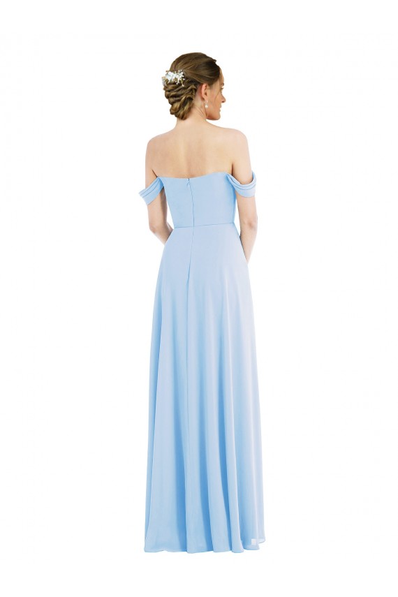Soft Chiffon Long Off the Shoulder Light Sky Blue A-Line Formal Evening Gown / Bridesmaid Dress Plymouth
