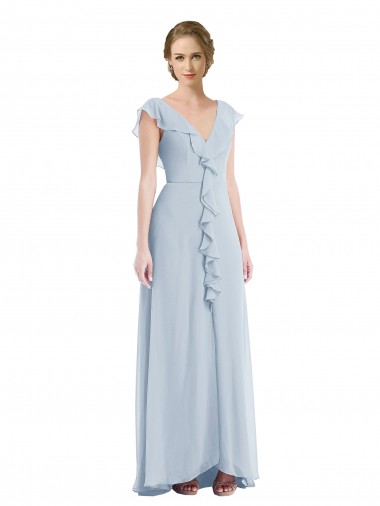 Soft Chiffon V-Back Long V-Neck Sea Glass A-Line Black Tie Evening Gown / Bridesmaid Dress Plymouth