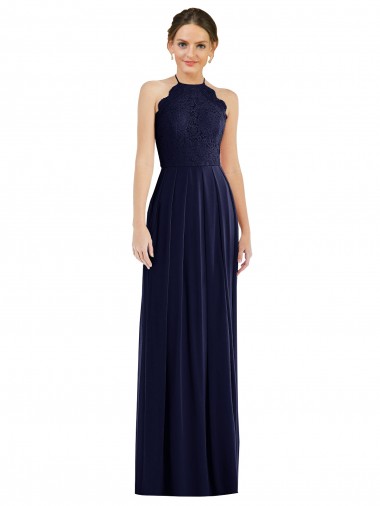 Soft Chiffon Open Back Long Halter Neck Dark Navy A-Line Semi Formal Evening Dress / Bridesmaid Dress Plymouth