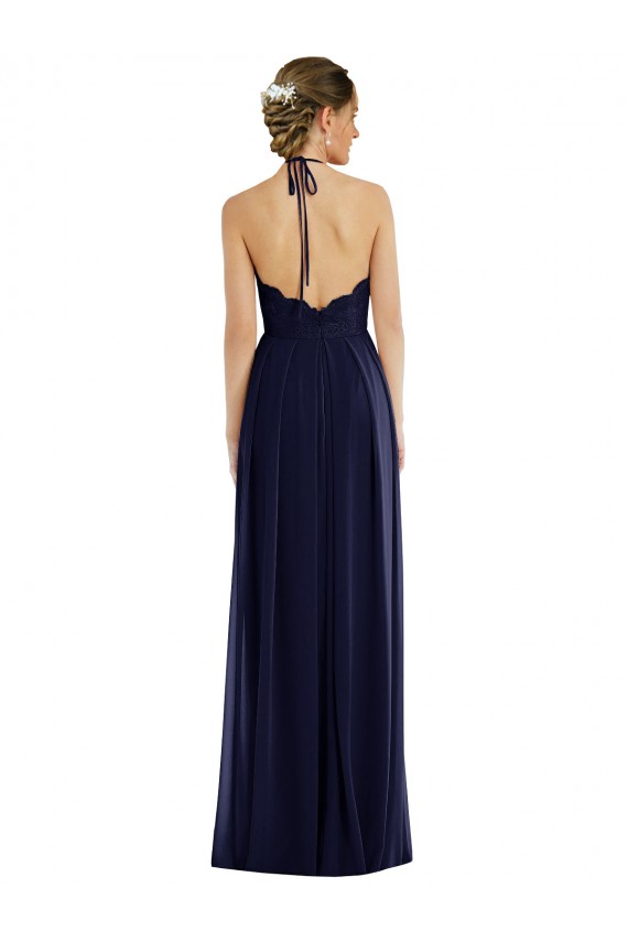 Soft Chiffon Open Back Long Halter Neck Dark Navy A-Line Semi Formal Evening Dress / Bridesmaid Dress Plymouth