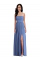 Soft Chiffon Low Back Long Spaghetti Straps Windsor Blue A-Line Semi Formal Evening Dress / Bridesmaid Dress Plymouth