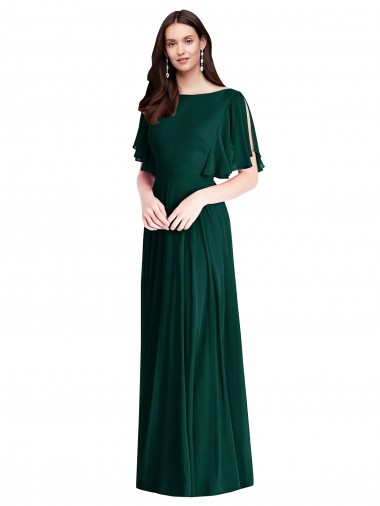 Soft Chiffon V-Back Long Bateau Neck A-Line Semi Formal Evening Dress / Bridesmaid Dress Plymouth