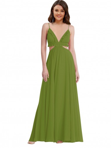 Soft Chiffon Open Back Long V-Neck A-Line Plus Size Evening Gown / Bridesmaid Dress Plymouth
