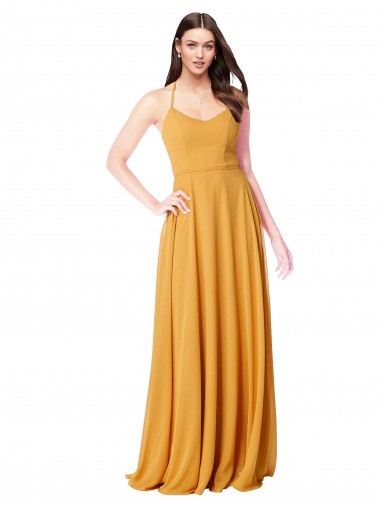 Soft Chiffon Long V-Neck Saffron A-Line Formal Dress / Bridesmaid Dress Plymouth