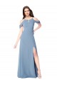 Soft Chiffon Long Off the Shoulder Dusty Blue A-Line Evening Dress / Bridesmaid Dress Plymouth