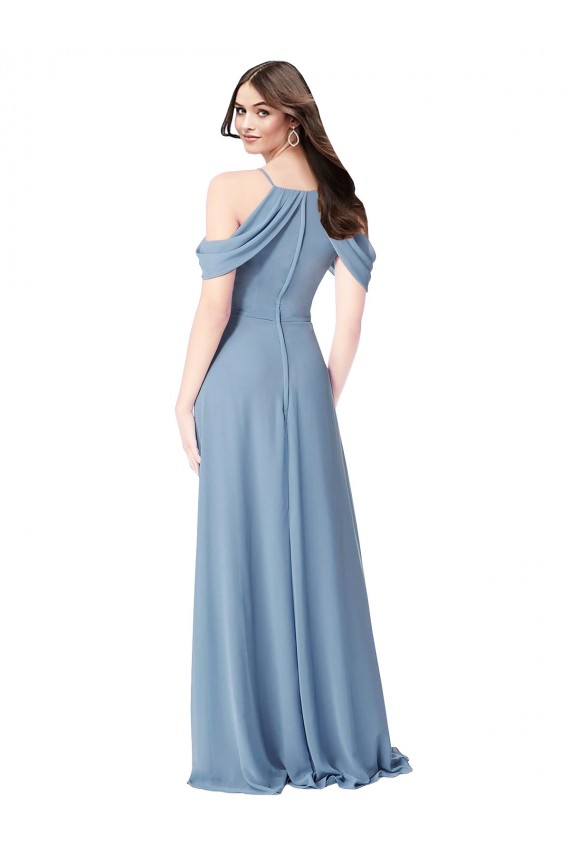 Soft Chiffon Long Off the Shoulder Dusty Blue A-Line Evening Dress / Bridesmaid Dress Plymouth