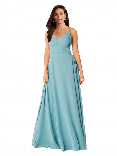 Soft Chiffon Long V-Neck Turquoise A-Line Bridesmaid Dress Plymouth