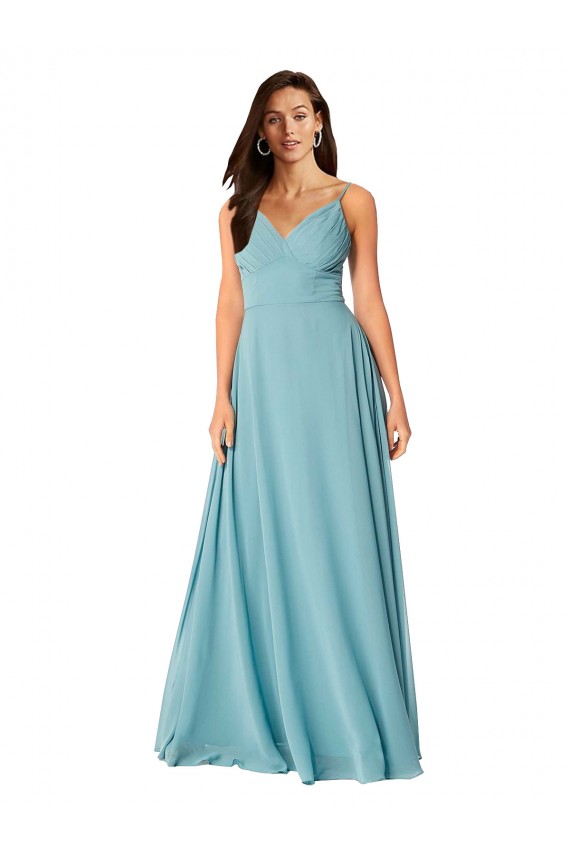 Soft Chiffon Long V-Neck Turquoise A-Line Bridesmaid Dress Plymouth