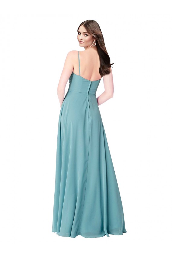 Soft Chiffon Long V-Neck Turquoise A-Line Bridesmaid Dress Plymouth