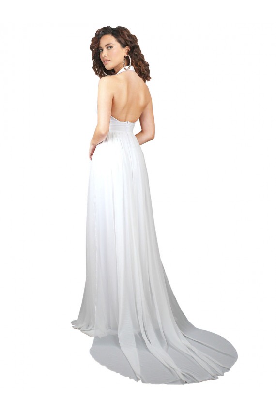 Soft Chiffon Low Back Sweep Train V-Neck A-Line Semi Formal Evening Dress / Bridesmaid Dress Plymouth