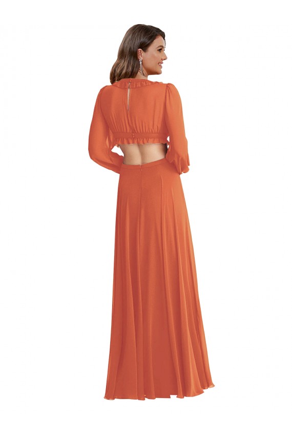 Soft Chiffon Open Back Long V-Neck A-Line High Low Evening Gown / Bridesmaid Dress Plymouth
