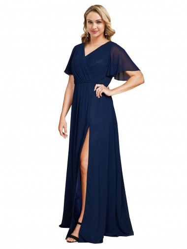Soft Chiffon Long V-Neck A-Line Formal Plus Size Evening Gown / Prom Dress / Bridesmaid Dress Plymouth