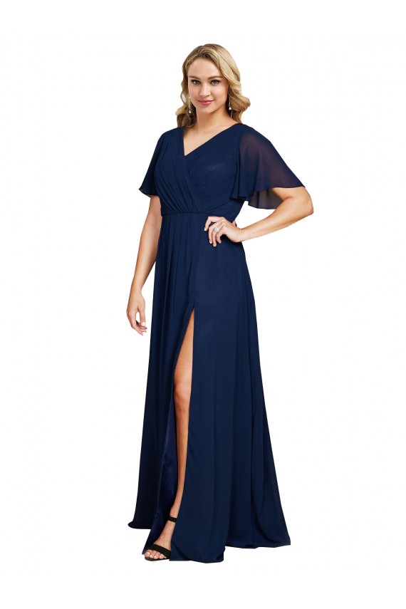 Soft Chiffon Long V-Neck A-Line Formal Plus Size Evening Gown / Prom Dress / Bridesmaid Dress Plymouth