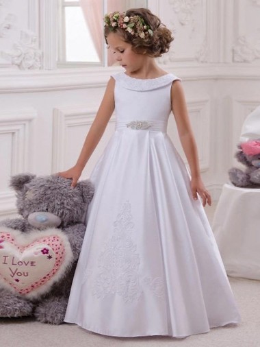 Satin & Lace Long Bateau Neck Ball Gown Flower Girl Dresses Plymouth