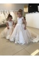 Tulle & Lace V-Back Chapel Train Bateau Neck Ball Gown Little Flower Girl Dress Plymouth