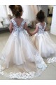 Tulle & Lace V-Back Chapel Train Bateau Neck Ball Gown Little Flower Girl Dress Plymouth