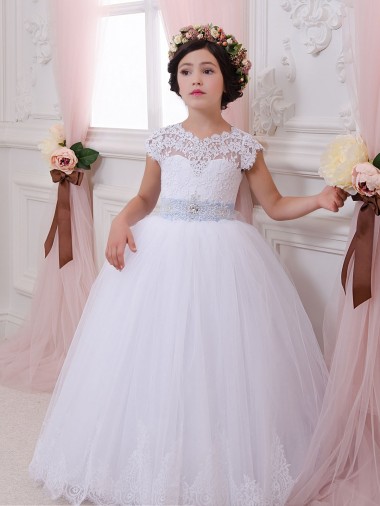 Tulle & Lace Chapel Train Sweetheart Ivory Ball Gown Flower Girl Dresses Plymouth