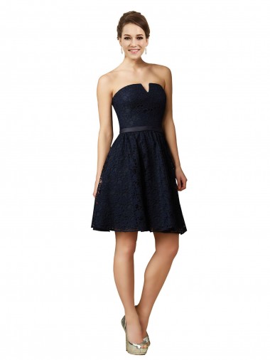 Lace Knee Length V-Neck A-Line Bridesmaid Dress Plymouth