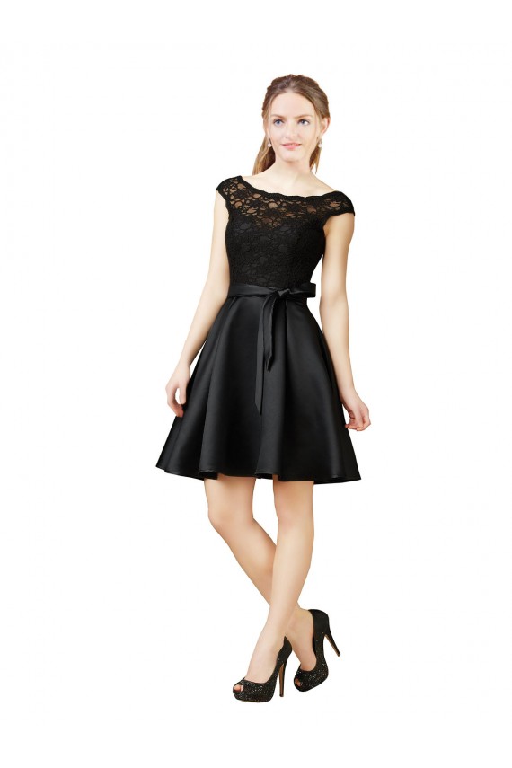 Satin & Lace V-Back Knee Length Illusion Neck A-Line Bridesmaid Dress Plymouth