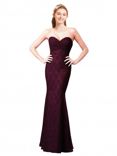 Lace Long Sweetheart Grape A-Line Bridesmaid Dress Plymouth