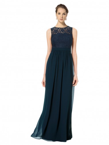 Chiffon & Lace Keyhole Back Long Bateau Neck A-Line Bridesmaid Dress Plymouth