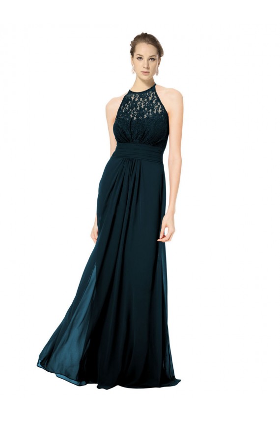 Soft Chiffon & Lace Keyhole Back Long Halter Neck A-Line Formal Dress / Bridesmaid Dress Plymouth