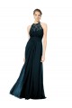 Soft Chiffon & Lace Keyhole Back Long Halter Neck A-Line Formal Dress / Bridesmaid Dress Plymouth