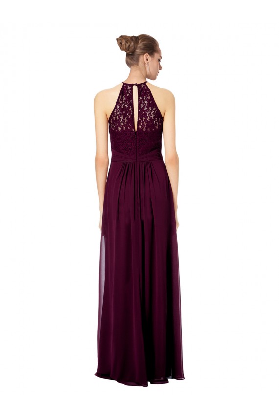 Soft Chiffon & Lace Keyhole Back Long Halter Neck A-Line Formal Dress / Bridesmaid Dress Plymouth