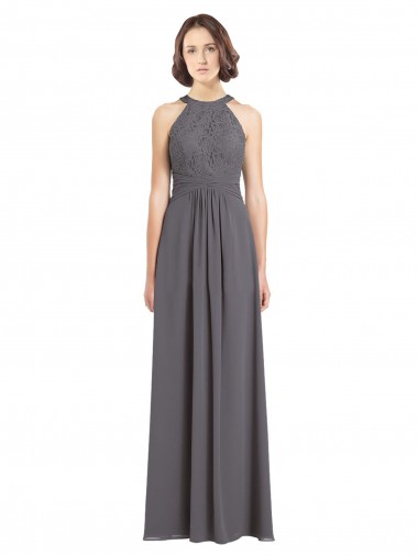 Soft Chiffon & Lace Long Halter Neck A-Line Bridesmaid Dress Plymouth