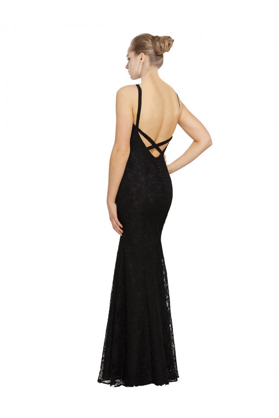 Lace Open Back Long Jewel Neck Sheath Bridesmaid Dress Plymouth