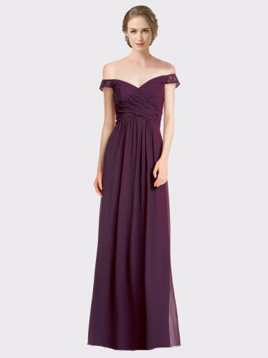 Soft Chiffon & Lace Low Back Long Off the Shoulder Grape A-Line Bridesmaid Dress Plymouth