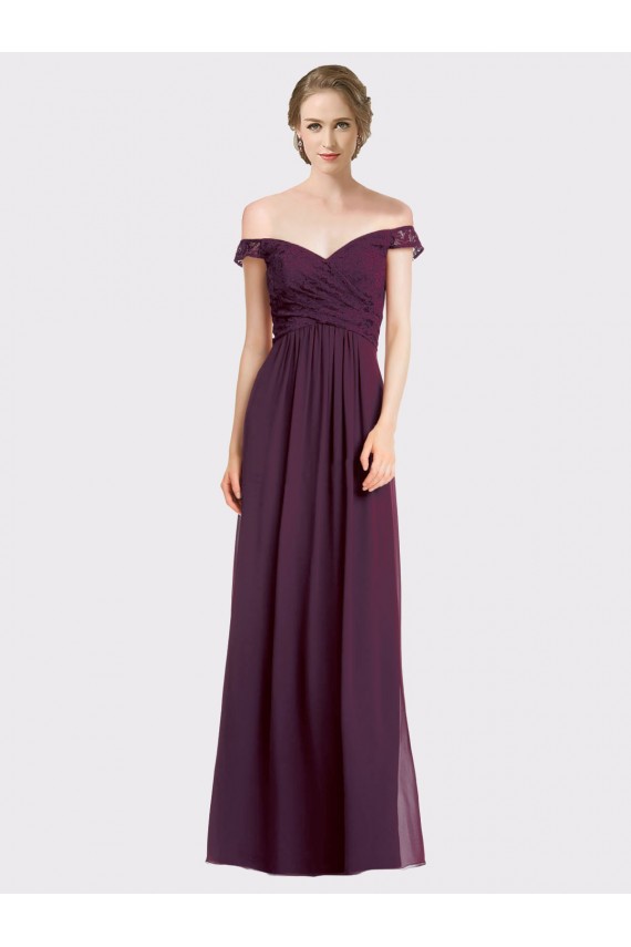 Soft Chiffon & Lace Low Back Long Off the Shoulder Grape A-Line Bridesmaid Dress Plymouth