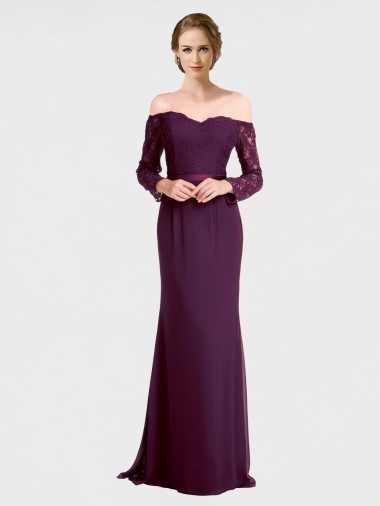 Soft Chiffon & Lace Low Back Long Off the Shoulder Mermaid Bridesmaid Dress Plymouth