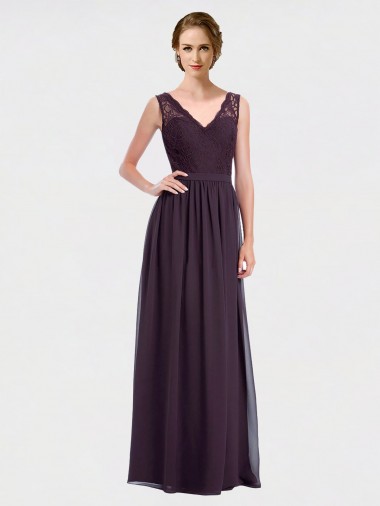 Chiffon & Lace V-Back Long V-Neck A-Line Bridesmaid Dress / Evening Dress Plymouth