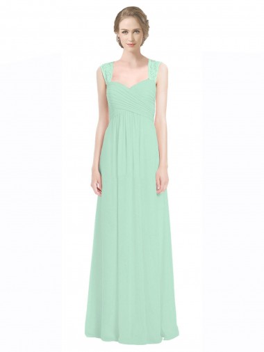 Soft Chiffon & Lace Keyhole Back Long Sweetheart Mint Green A-Line Bridesmaid Dress Plymouth