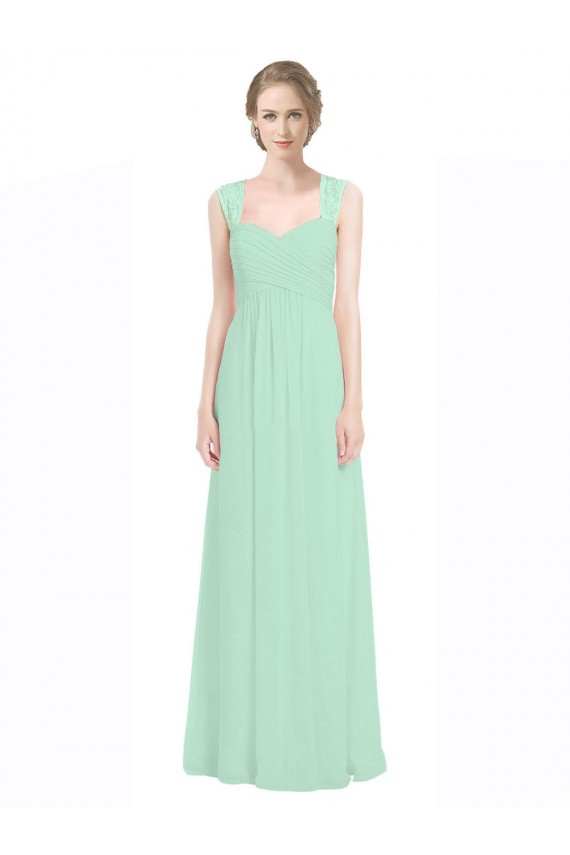 Soft Chiffon & Lace Keyhole Back Long Sweetheart Mint Green A-Line Bridesmaid Dress Plymouth