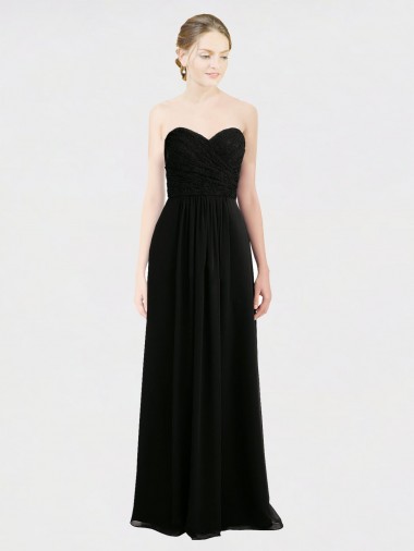 Soft Chiffon & Lace Low Back Long Sweetheart Black A-Line Bridesmaid Dress Plymouth